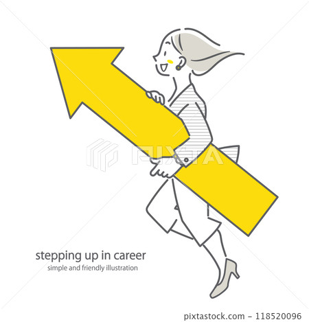 一個簡單而時尚的線條畫插圖,展示了一個具有強烈向上心態的積極女商人。 一個簡單而時尚的線條畫插圖,展示了一個具有強烈向上心態的積極女商人。 118520096