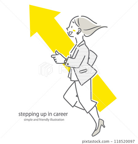 一個簡單而時尚的線條畫插圖,展示了一個具有強烈向上心態的積極女商人。 一個簡單而時尚的線條畫插圖,展示了一個具有強烈向上心態的積極女商人。 118520097
