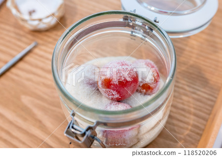 Making plum wine, plum syrup, homemade Making plum wine, plum syrup, homemade 118520206