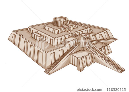 The great Ziggurat at Ur in perspective, Architecture of Babylon, Assyria, Mesopotamia. vector illustration 118520515