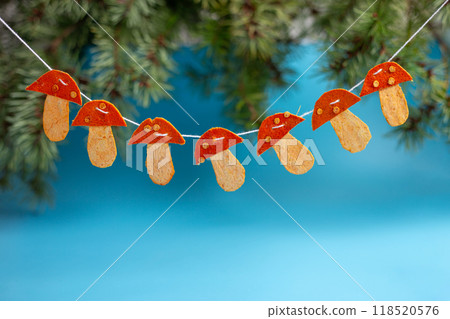 dry tangerine peel craft, blue background dry tangerine peel craft, blue background 118520576