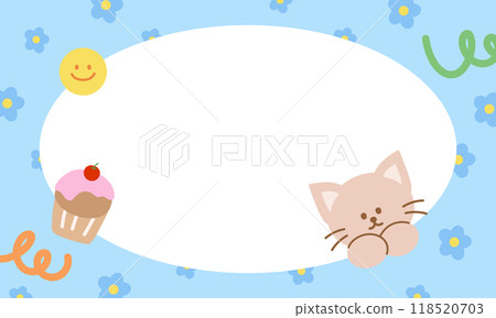 Rectangle, pastel blue frame of cat, cupcake, flowers for birthday card, print, sweet dessert, cafe, pet shop, menu decoration, recipe, banner, ad template, social media, poster, post card, polaroid Rectangle, pastel blue frame of cat, cupcake, flowers for birthday card, print, sweet dessert, cafe, pet shop, menu decoration, recipe, banner, ad template, social media, poster, post card, polaroid 118520703
