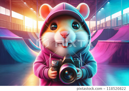 hamster with camera, cheerful character hamster with camera, cheerful character 118520822
