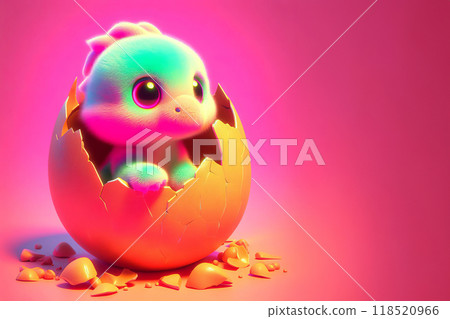 Close-up of cute little dragon inside broken egg. 118520966