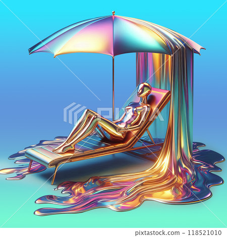 a sun lounger, a 3D render, shiny golden, colorful aesthetic 118521010