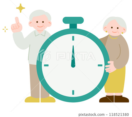Elderly couple checking their watch Elderly couple checking their watch 118521380