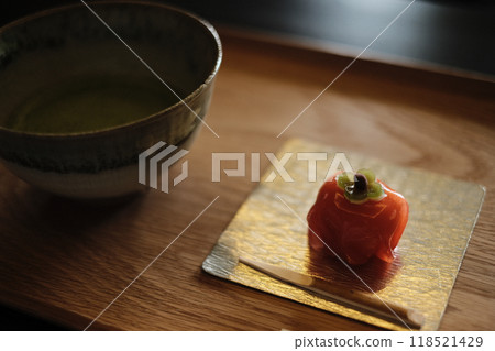 Matcha and Japanese sweets set - Autumn - Persimmon Matcha and Japanese sweets set - Autumn - Persimmon 118521429