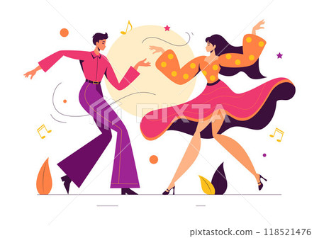 Vector Illustration of a Dancer Performing to Music in a Flat Style Cartoon Background 118521476
