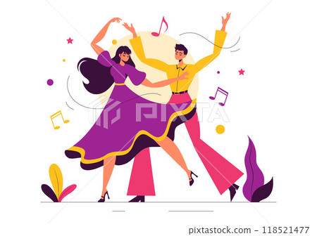 Vector Illustration of a Dancer Performing to Music in a Flat Style Cartoon Background 118521477