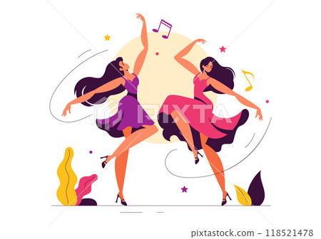 Vector Illustration of a Dancer Performing to Music in a Flat Style Cartoon Background 118521478