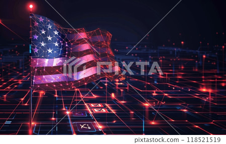 Abstract technological USA flag, template background 118521519