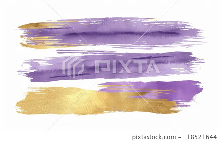Purple and golden painted grunge stains and lines set, abstract rectangular banners 118521644