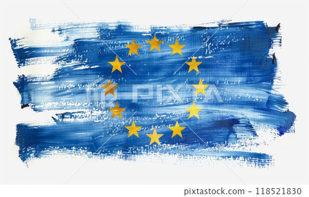 Grunge watercolor painted flag of European Union with splashes on white background 118521830