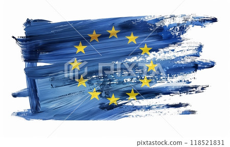 Grunge watercolor painted flag of European Union with splashes on white background 118521831