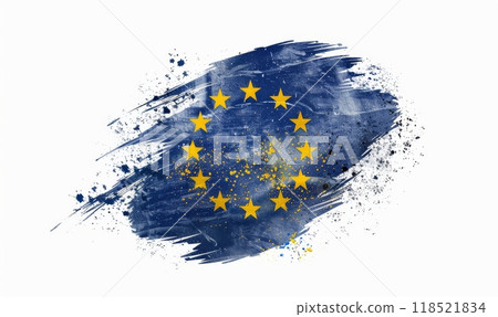 Grunge watercolor painted flag of European Union with splashes on white background 118521834
