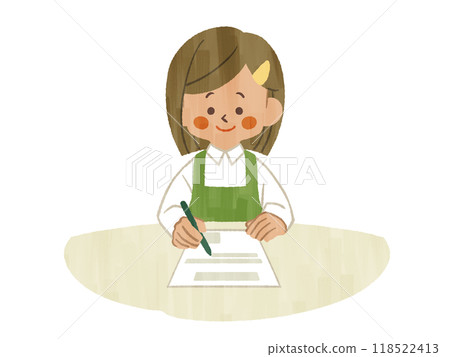 穿著圍裙填寫文件的女人-水粉畫 118522413