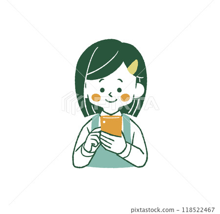 A woman wearing an apron using a smartphone - 4 colors 118522467