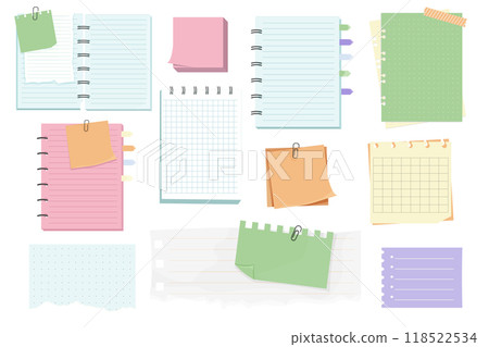 Memo notes, paper for note with clip, postit. Planner notebook page. Idea list. Post note sticker. Quote frame, reminder. Memo notes, paper for note with clip, postit. Planner notebook page. Idea list. Post note sticker. Quote frame, reminder. 118522534