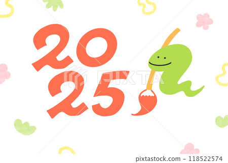 2025年新年賀卡，蛇拿著畫筆，2020年，手繪，松竹梅 118522574