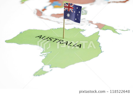 A map of Australia with an Australian flag on it A map of Australia with an Australian flag on it 118522648