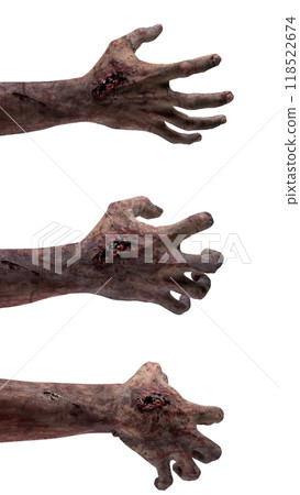 Set of zombies hands. The zombie hands having a bloody wound Set of zombies hands. The zombie hands having a bloody wound 118522674