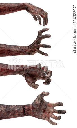 Set of zombies hands. The zombie hands having a bloody wound Set of zombies hands. The zombie hands having a bloody wound 118522675