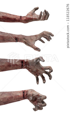 Set of zombies hands. The zombie hands having a bloody wound Set of zombies hands. The zombie hands having a bloody wound 118522676
