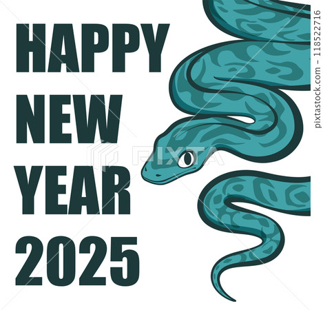 2025蛇年新年賀卡美式漫畫風格酷炫綠蛇方形 118522716