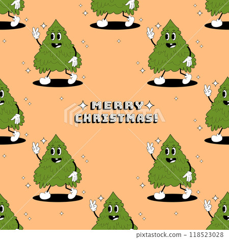 Christmas pattern with christmas tree groovy. Pattern in swatches. For fabric, wrapping paper and other decoration. Vector illustration Christmas pattern with christmas tree groovy. Pattern in swatches. For fabric, wrapping paper and other decoration. Vector illustration 118523028