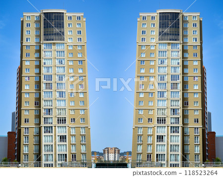 Modern housing two apartments and details. Facade, center. District, condominium 118523264