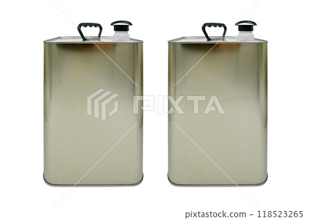Blank metal rectangular olive oil tin can mockup, two metal liquid container 118523265