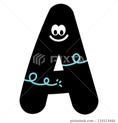 Illustration of happy A to Z alphabet letters for font, typography, text, message, initials, decorations, logo design, icon, pet name, print, brooch, cute patches, shirt print, pin, sticker, cartoon 118523488