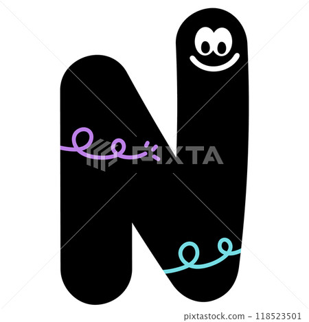 Illustration of happy A to Z alphabet letters for font, typography, text, message, initials, decorations, logo design, icon, pet name, print, brooch, cute patches, shirt print, pin, sticker, cartoon 118523501