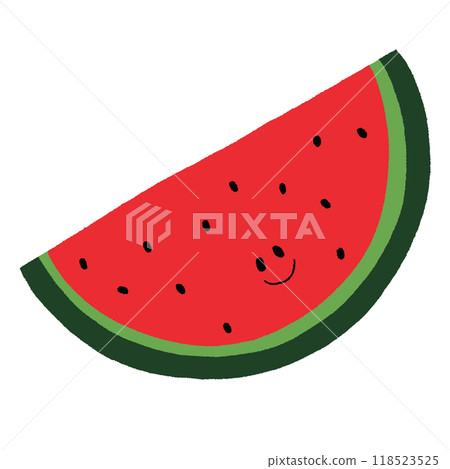 Hand drawn happy watermelon for vegan, fruit, juice, cartoon character, healthy ingredients, cook book, baking, food, sweet dessert, nature, garden, brooch, cute patches, sticker, diet 118523525