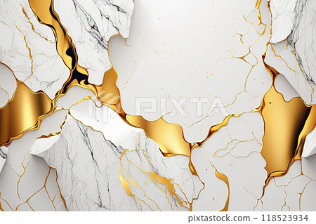 White and gold marble background. Luxury marble stone texture. Wedding invitation backdrop. 118523934
