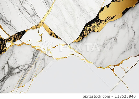 White and gold marble background. Wedding invitation, card backdrop, banner. 118523946