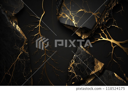 Black and gold marble background. Invitation, card backdrop, banner. 118524175