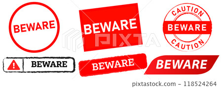 Beware sign red stamps badges emblem caution information be careful awareness design set collection Beware sign red stamps badges emblem caution information be careful awareness design set collection 118524264