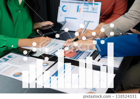 Close up Businessman and partner using calculator and laptop for calculation finance, tax, accounting, statistics and analytic research concept. in the office. Close up Businessman and partner using calculator and laptop for calculation finance, tax, accounting, statistics and analytic research concept. in the office. 118524331