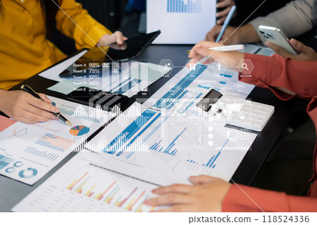 Close up Businessman and partner using calculator and laptop for calculation finance, tax, accounting, statistics and analytic research concept. in the office. Close up Businessman and partner using calculator and laptop for calculation finance, tax, accounting, statistics and analytic research concept. in the office. 118524336