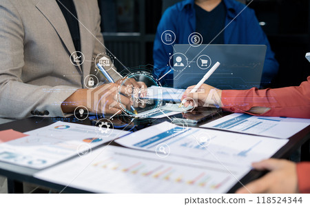 Business team present. professional investor working new start up project. Finance managers meeting.using smart phone and laptop and digital tablet computer in modern office. Business team present. professional investor working new start up project. Finance managers meeting.using smart phone and laptop and digital tablet computer in modern office. 118524344