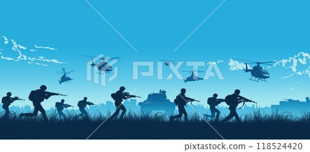 soldiers are moving base by walking to attack enemies 118524420