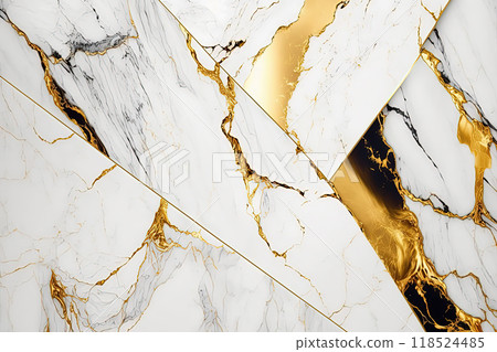 Abstract marble gold and white background. Wedding invitation backdrop. 118524485