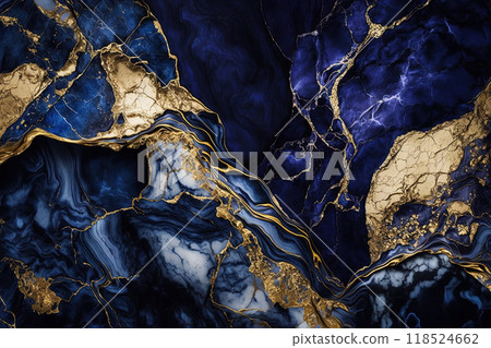 Abstract marble dark blue and gold background. Invitation backdrop. 118524662