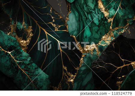 Dark green and gold marble background. Luxury marble stone texture. Invitation backdrop. 118524779