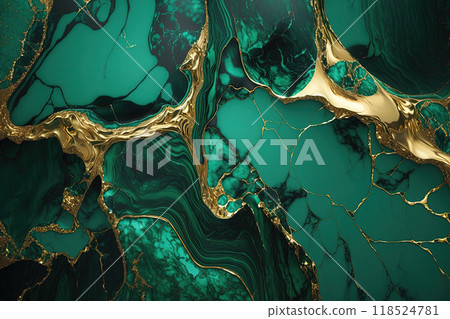 Emerald green and gold marble background. Invitation, card backdrop, banner. 118524781