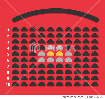 Cinema movie theater reservation scheme. Cinema seats booking online. Vector illustration Cinema movie theater reservation scheme. Cinema seats booking online. Vector illustration 118525638