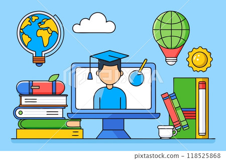 Education for all. A student reads an open book of wisdom and knowledge Education for all. A student reads an open book of wisdom and knowledge 118525868