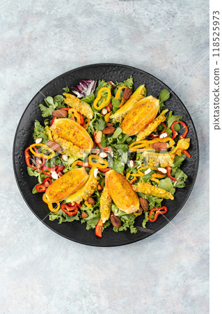 Fresh vegan cactus salad on a plate. 118525973