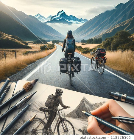 Sketching a friend riding a bicycle Sketching a friend riding a bicycle 118526505